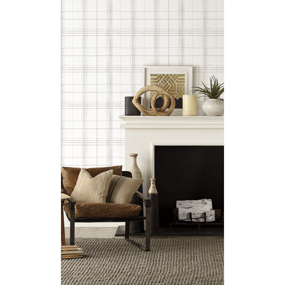 Ashling Plaid Wallpaper, Linen/White