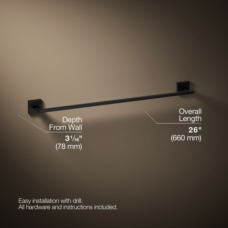 Square Towel Bar, 24"W, Matte Black