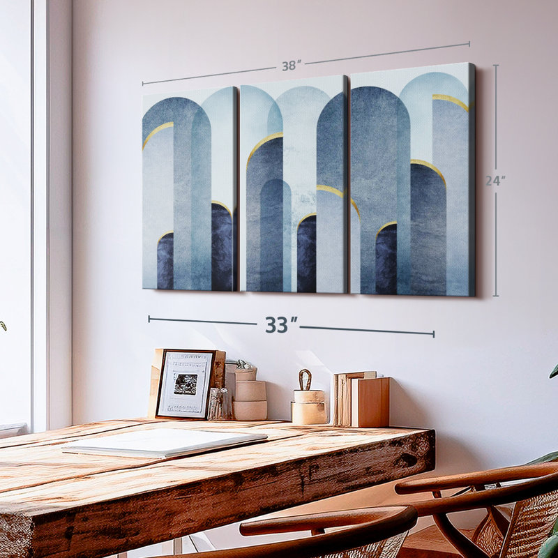 Holiday «Mid-Century Arches Blue Gold Canvas Print» sur, H 38 po x l 24 po