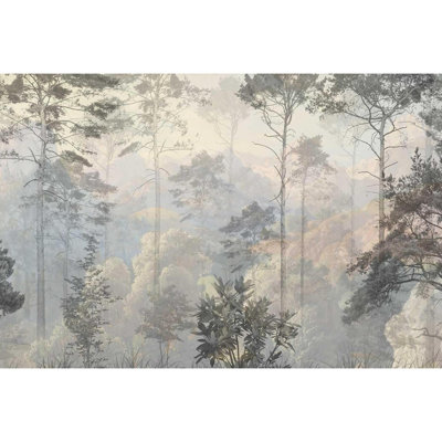 Hazy Forest Wall Mural, Abstract Nature Landscape Wallpaper, Background Wall Decoration Patterns（Non-Self-Adhesive）