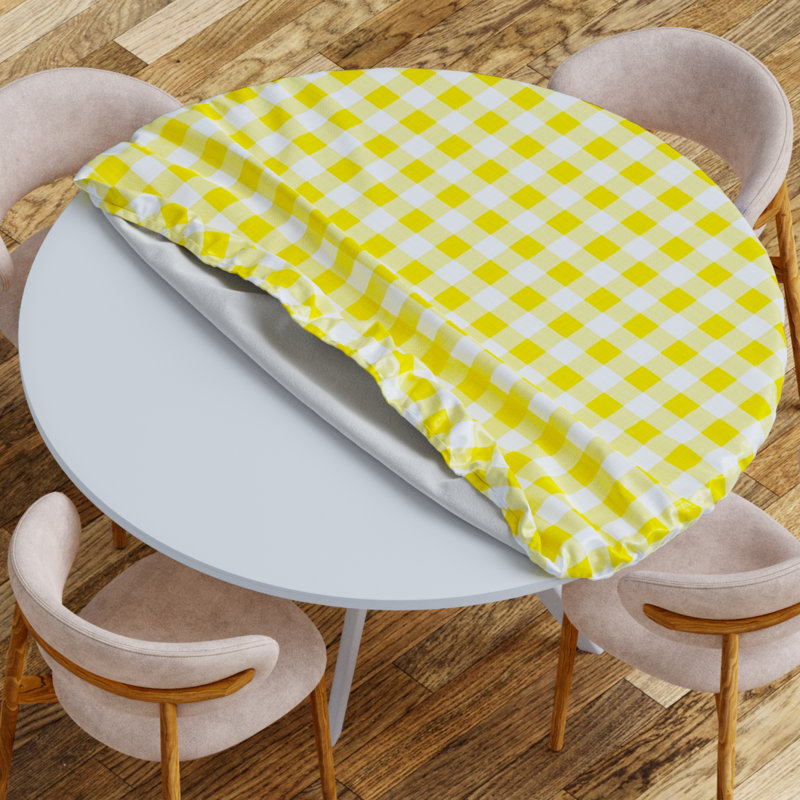 Vinyl Picnic Fited Tableclth Round, Yellow, 48" L x 48" W