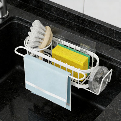 Stainless Steel Kitchen Sink Organizer With Dual Mounting Options - Sponge Holder, Brush & Dish Cloth Hanger, Sink Stopper Storage, Rustproof & Waterproof Design