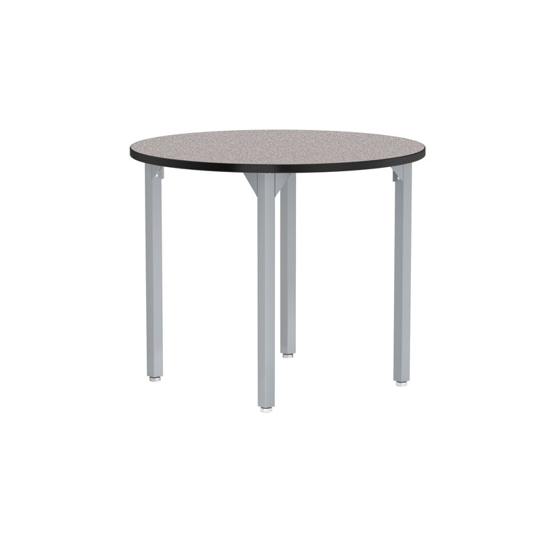 Table d'activité robuste à hauteur fixe, ronde 36 po, noyau en panneau de particules / moulure en T, structure grise, Gris