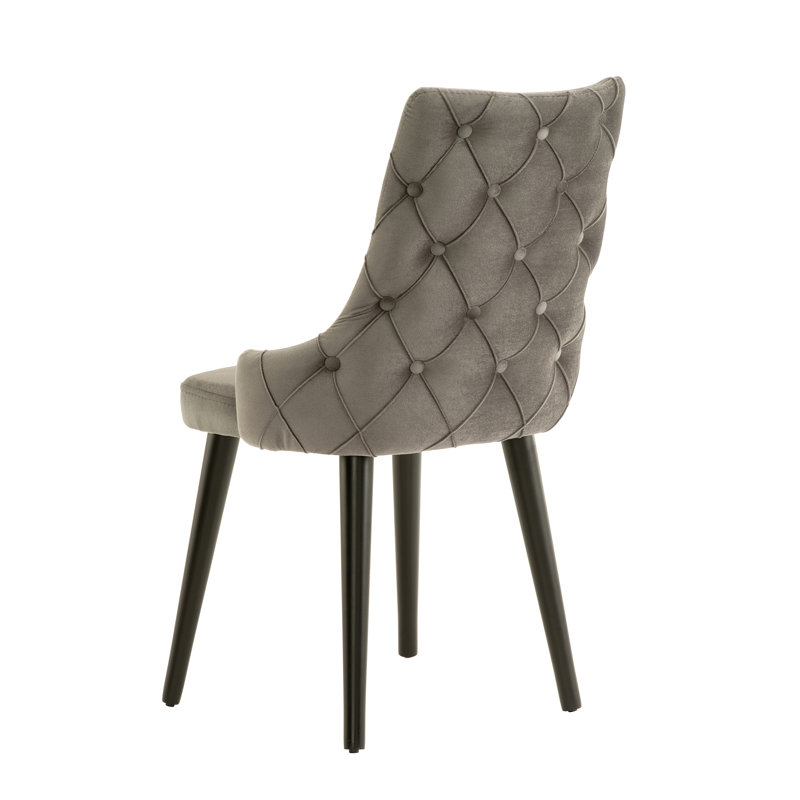 Tufted Velvet Upholstered Side Chair in Beige, Grey