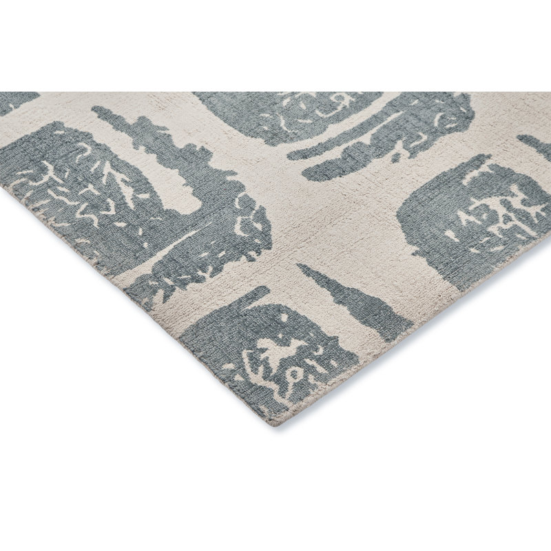Wool Geometric Area Rug in Light Gray/Gray, 4'7" x 6'7"