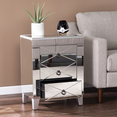 Table de bout en miroir avec tiroirs