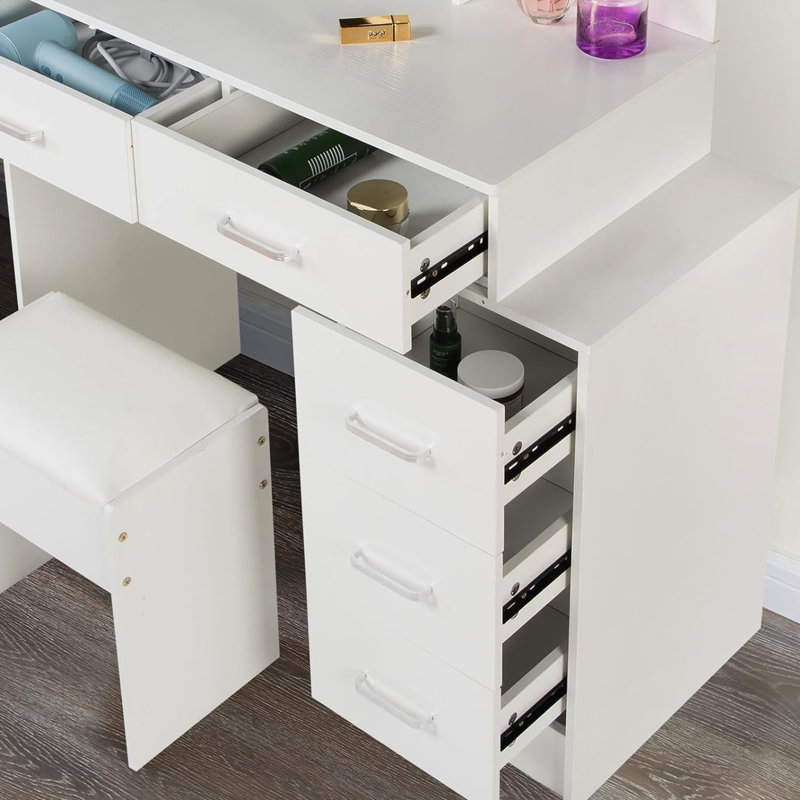 Coiffeuse blanche avec tiroirs de rangement supplémentaires et lumières DEL intégrées
