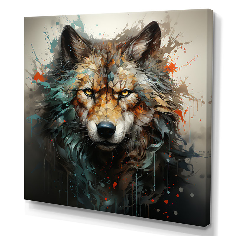 Portrait de loup solitude I - loup, art mural, H 16 po x l 16 po x P 1 po, Toile tendue