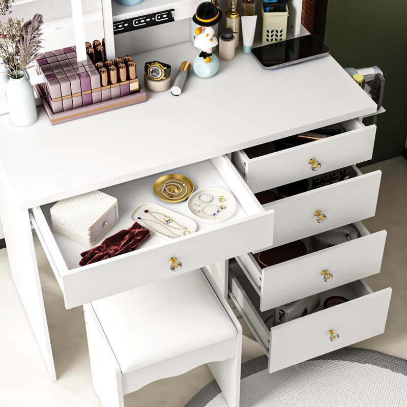 Aneirin 39.4'' Wide Vanity Set With Socket & Sliding Mirror, White
