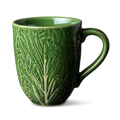 Le Jardin Green Cabbage Set of 4 3-D Mugs – Heirloom Majolica Stoneware Coffee & Tea Mugs with Sculpted Cabbage-Leaf Body & Curling Leaf Handle – Garden Mugs for Slow Mornings & Weekend Gatherings