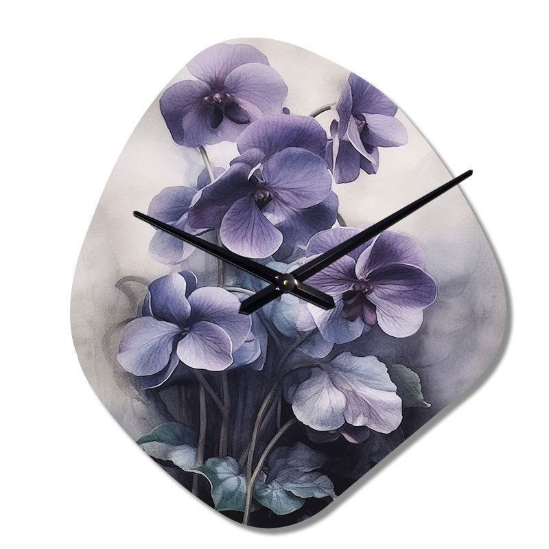 Mauve, gris, violettes, rêve II - horloge murale en métal, Petit