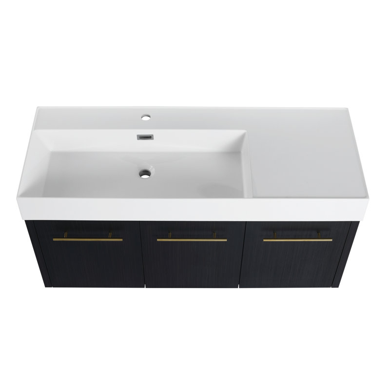 de salle de bain mural de 3 pouces avec lavabo en résine à rebords épais, conception moderne, ensemble de rangement inclus