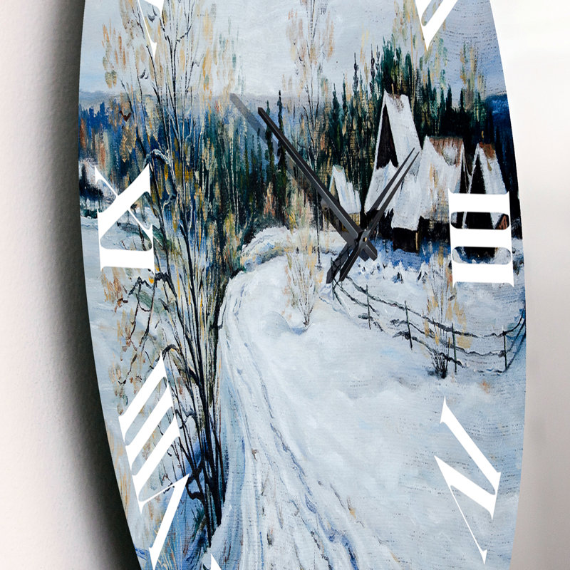 Country Road In Winter Times II - Horloge murale traditionnelle, Moyen