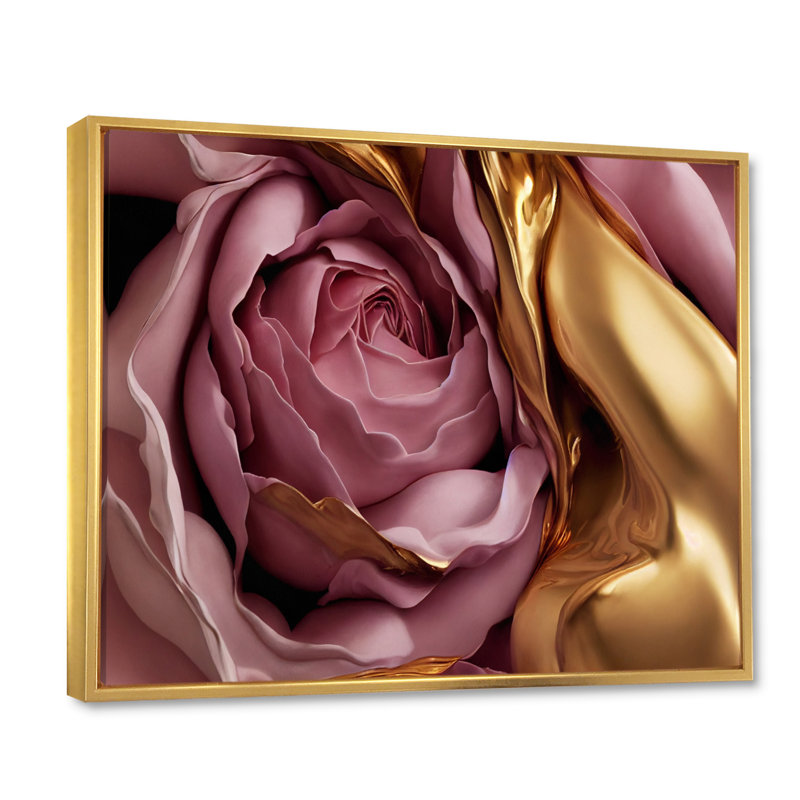 Exquise rose et doré Glam Roses I - impression, H 24 po x l 32 po x P 1 po, Cadre flottant doré
