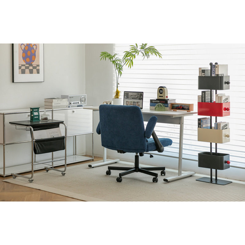 Chaise de bureau moderne en lin bleu avec accoudoirs croisés - Détails du produit