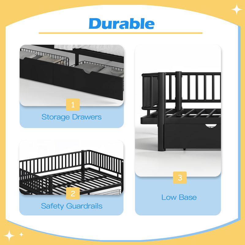 Metal Daybed Frame with Upgraded Safety Round-Pipe Design, Low Profile Design, Black, Full