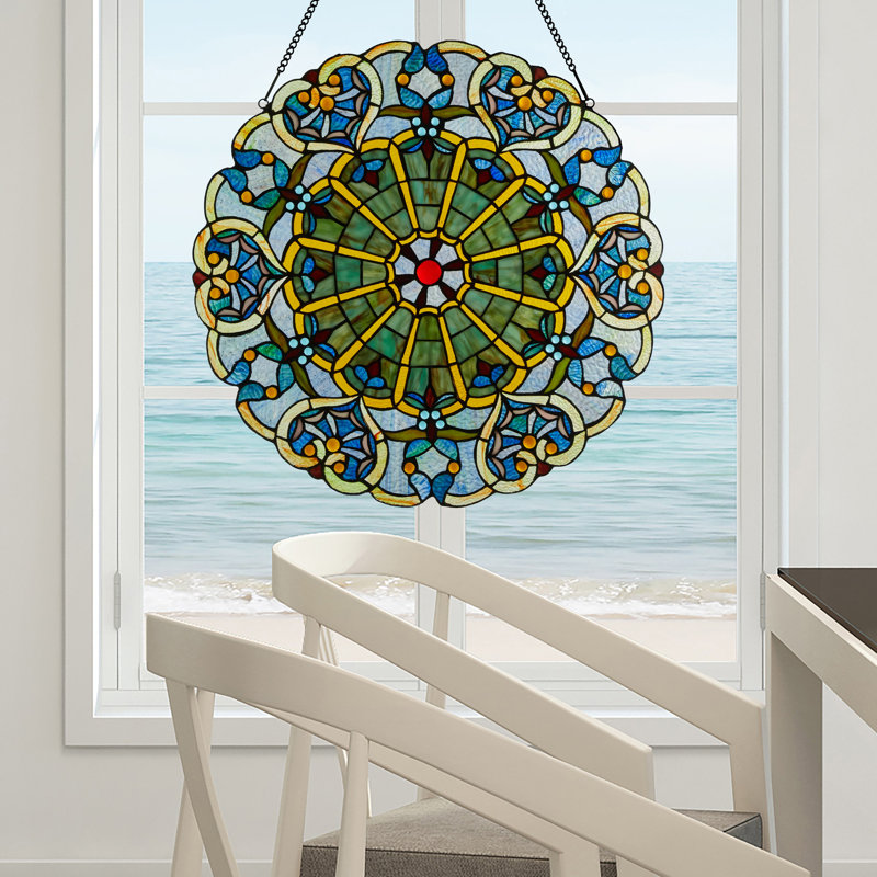 22"H Mayers Victorian Pieced Webbed Heart-Stained Glass Panel