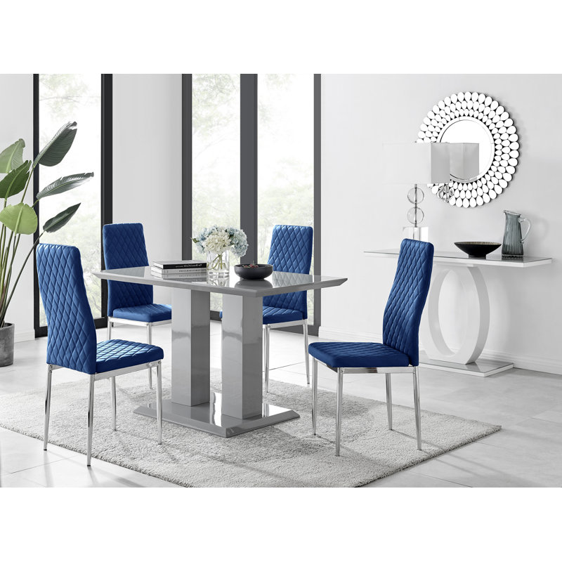 4 - Person Dining Set, Navy/Silver