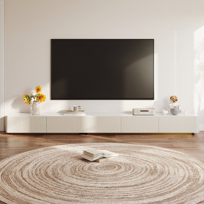 Delorme Modern TV Stands with Glossy Sintered Stone, White Media Console with 4-6 Drawers for Living Room by Everly Quinn