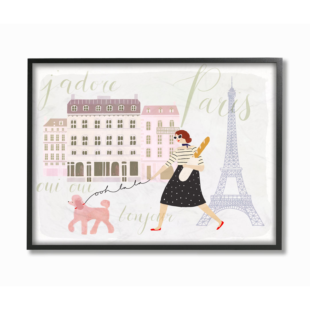 " Eiffel Tower Scene Paris Girl Walking Her Dog With Typography " House of Hampton® 