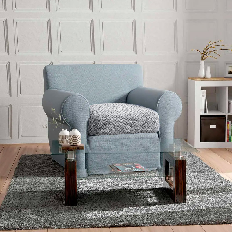  Stretchy Slipcover for Seat Cushion - Durable & Stylish - Printed Collection, Venezia Gray Polyester Blend