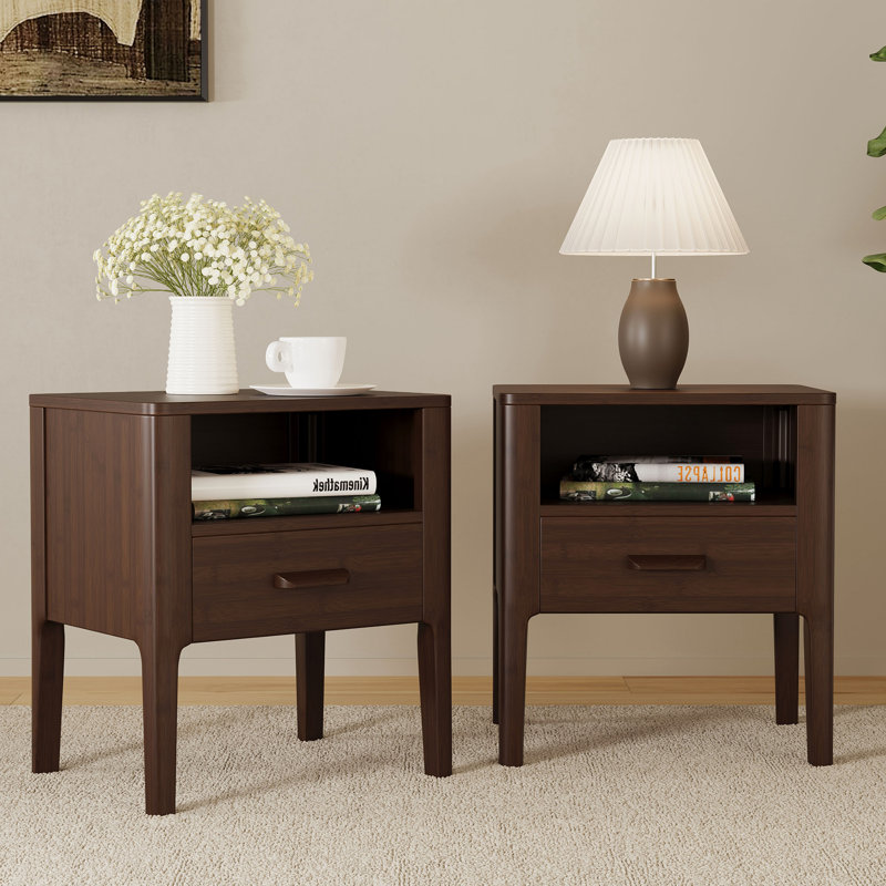 Table de chevet scandinave avec tiroir et bois de bambou Tova, Chocolat