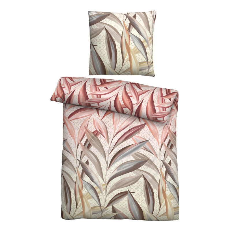 Biberna Feinbiber Bettwäsche 0005189 PALMBLÄTTER Cotton Floral Duvet Cover with Pillow Shams Included