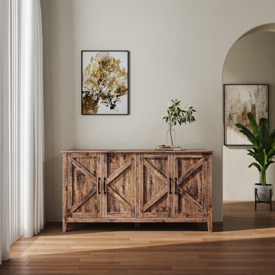 Cabinet With 4 Doors And 4 Open Shelgves,Freestanding Sideboard Storage Cabinet Entryway Floor Cabinet For Living Room Office Bedroom