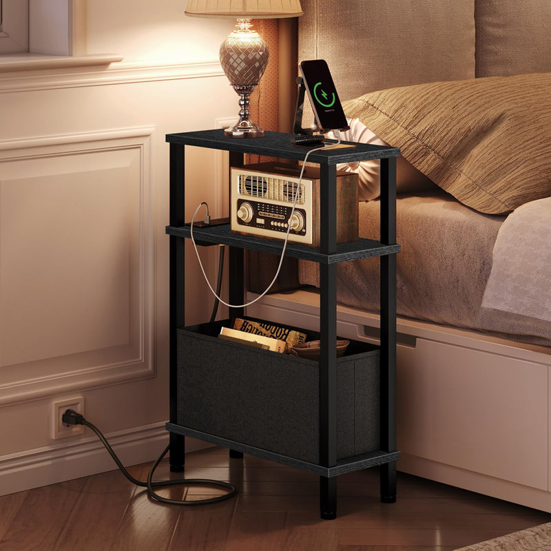 Petite table d'appoint étroite avec station de charge, Noir
