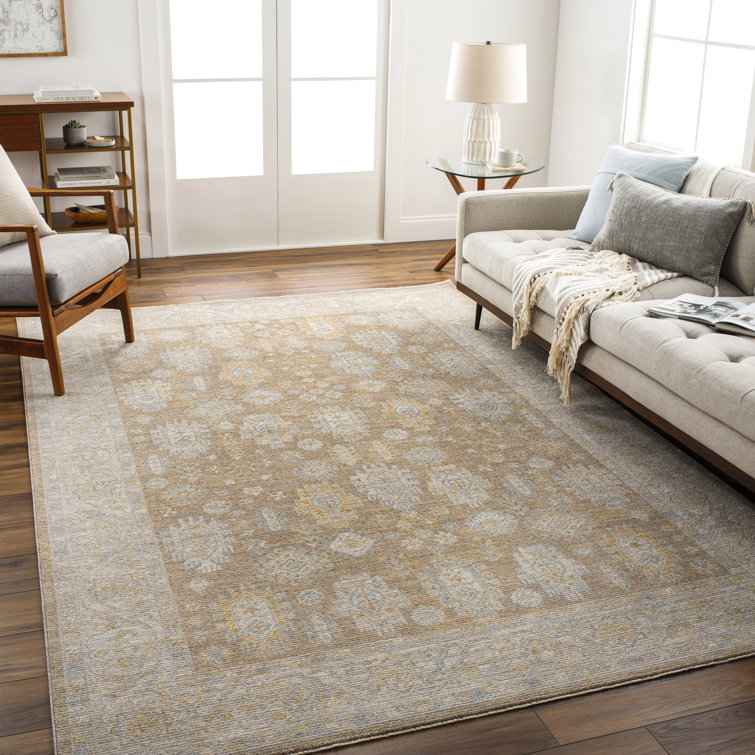 Don Oriental Machine Woven Polyester Area Rug in Brown/Gray/Yellow