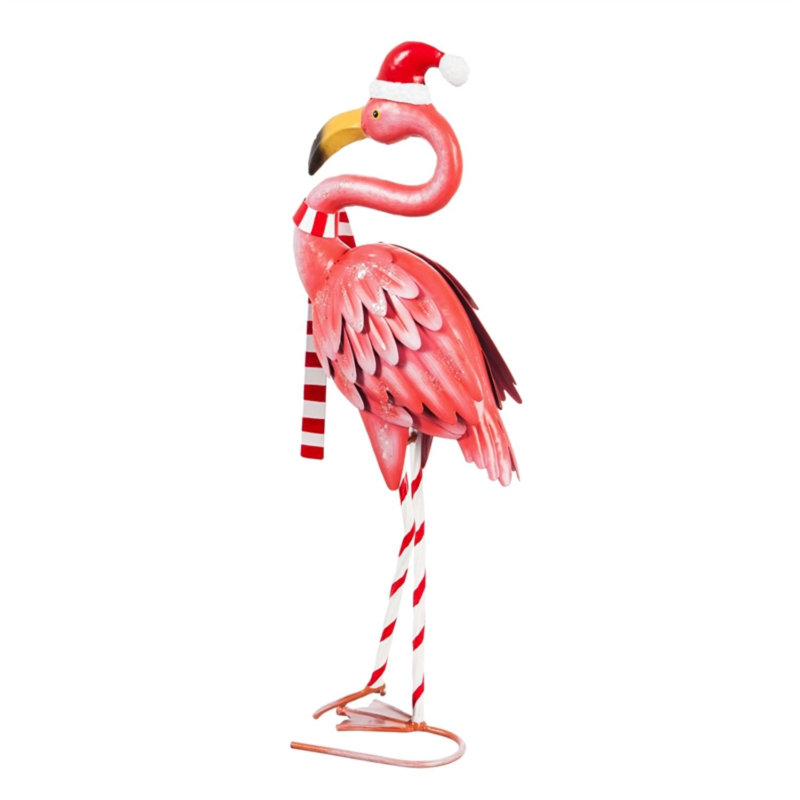 Statue de jardin en métal Santa Flamingo