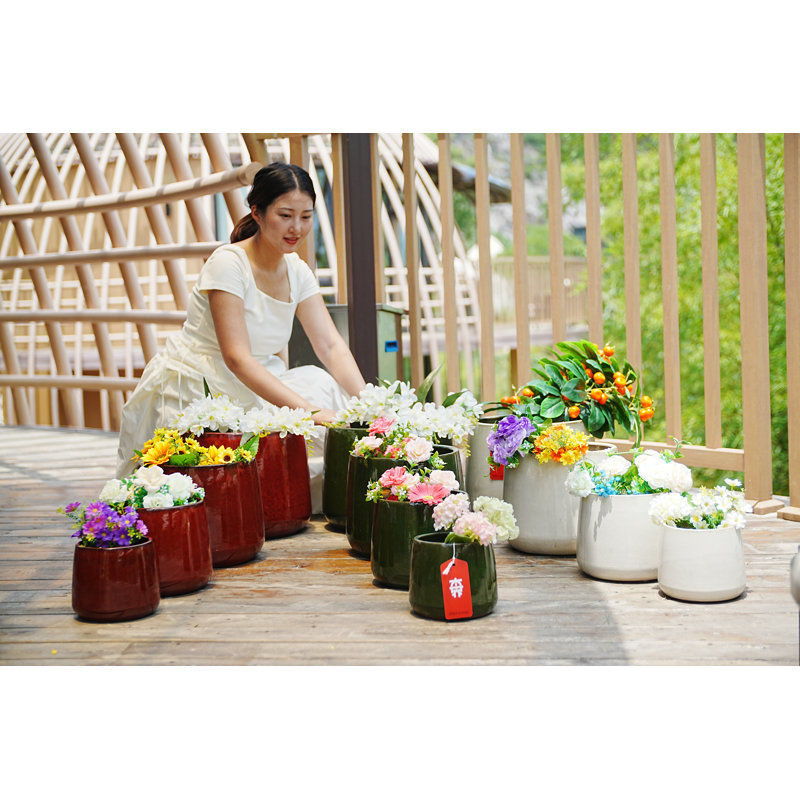 4 pots de fleurs en céramique, pot de fleurs moderne pour patio, jardin ou rebords de fenêtre - vert antique