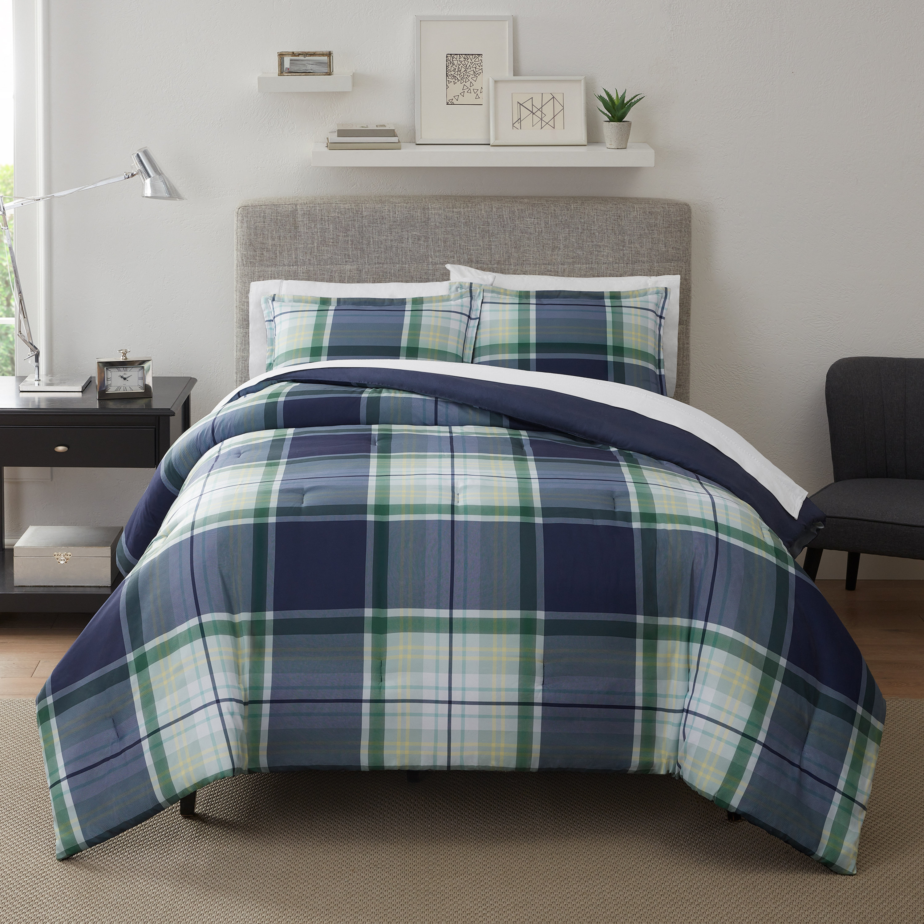 Serta Simply Clean Scott Plaid Antimicrobial Comforter Set & Reviews ...