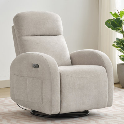 Delba Fabric Swivel Rocker Power Recliner, 270° Swivel Nursery Glider Recliner with USB & Type-C Port by Ebern Designs