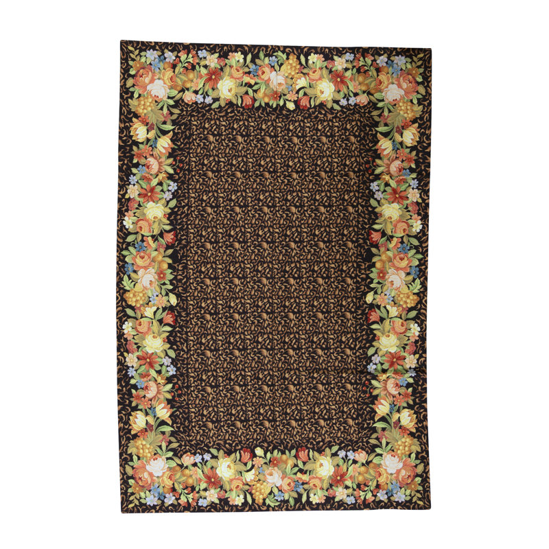 Tapis brun, vert et rouge noué à la main de haute qualité