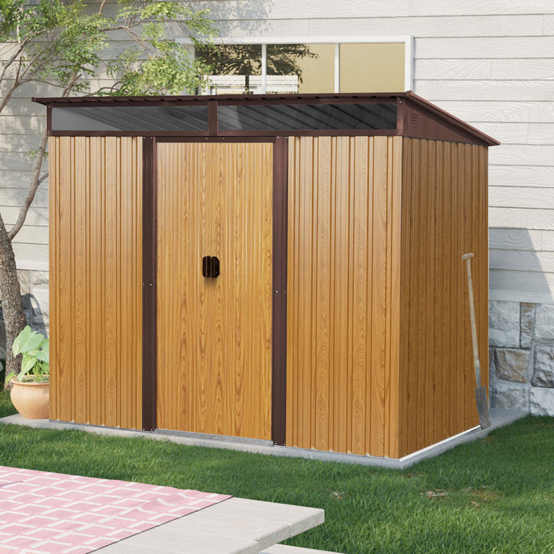 Rangement extérieur en métal 8 pi x 6 pi avec portes coulissantes verrouillables et plaque transparente pour le jardin, la pelouse