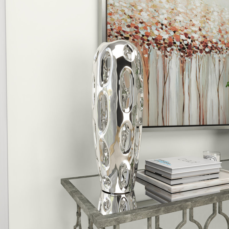 Vase de plancher en céramique 21 ", argent, H 21 po x l 7 po x P 7 po