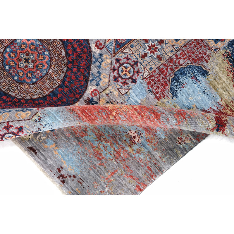 Hand Knotted Wool Area Rug in Gray