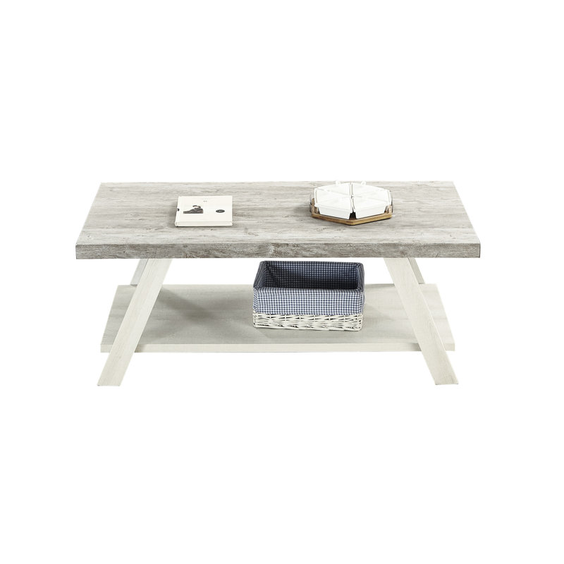 Table basse bicolore en bois - plateau rectangulaire et plateau contemporain gris, beige