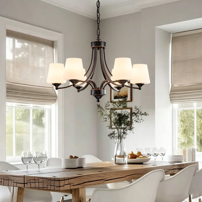 6-light Chandelier  Black Pendant Light Fixture With Frosted Glass, Ceiling Lighting Hanging Lamp For Dining Room Living Room Bedroom