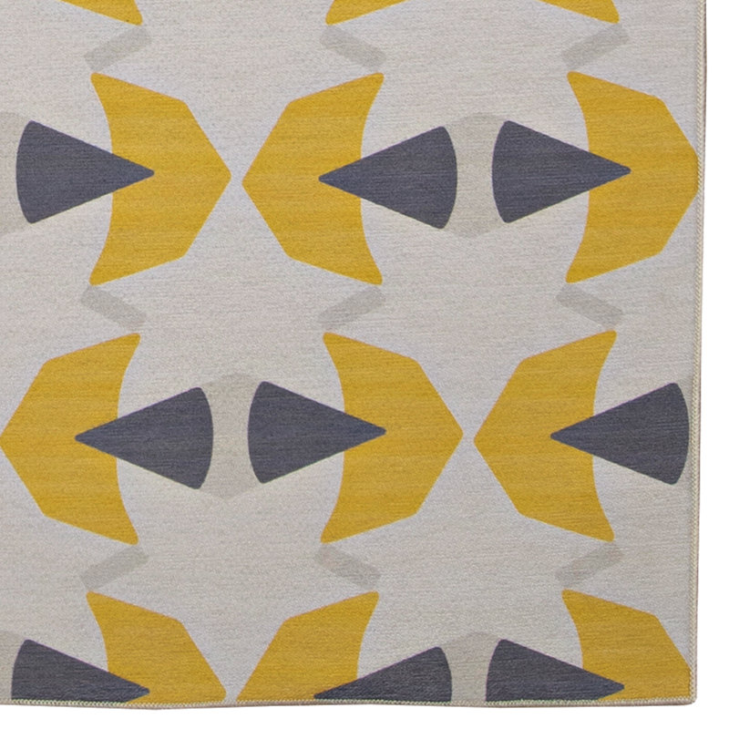 Tapis intérieur / extérieur ivoire / jaune / bleu Kivett, Rectangle 3 pi x 5 pi