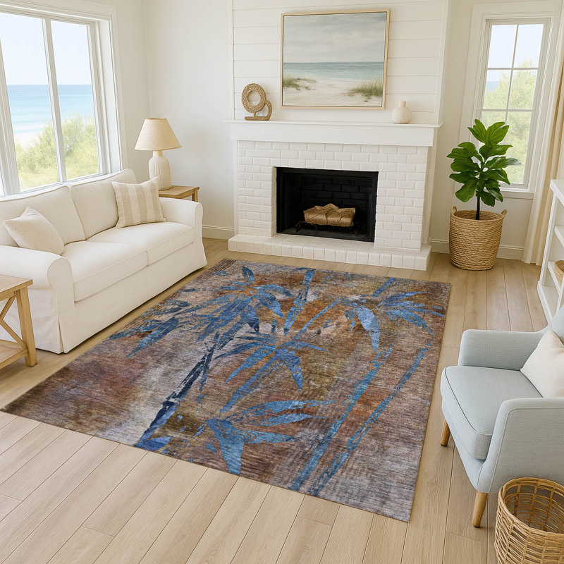 Machine Washable Indoor/Outdoor Bernadette ACN2222 Botanical Rug, Rectangle 9' x 12'