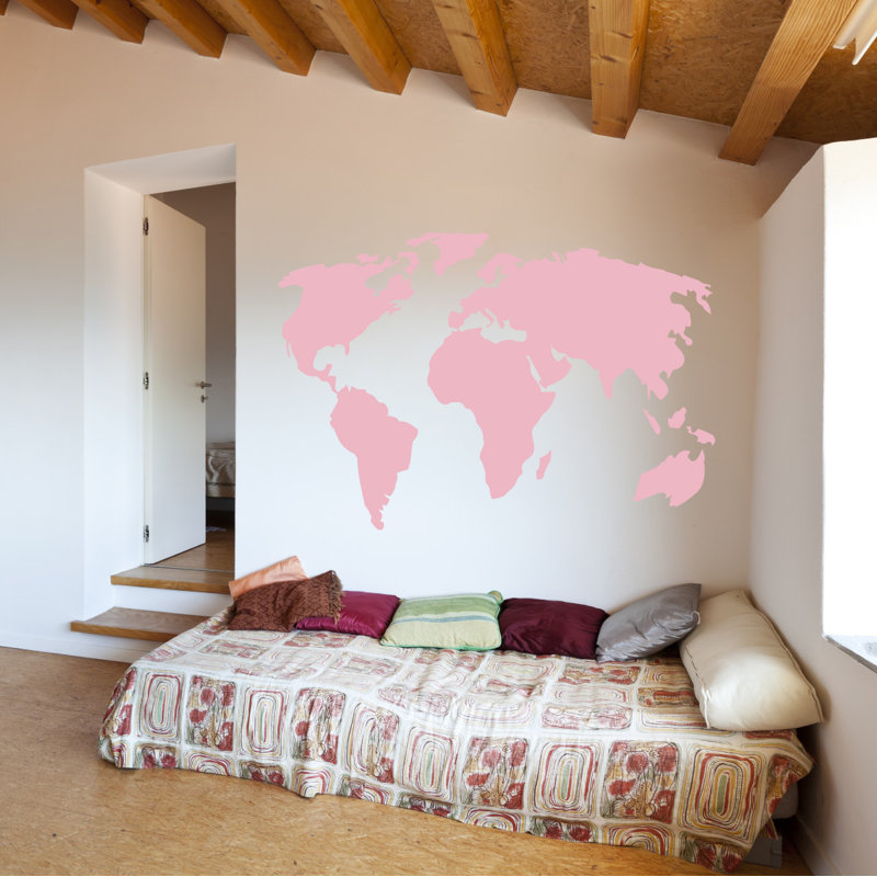 Décalcomanie murale carte du monde, H 22 po x l 32 po x P 0,01 po, Rose œillet