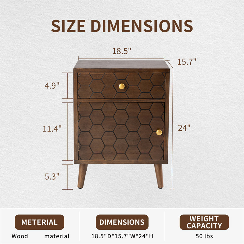 Jossey 18.5'' W Solid Wood Nightstand