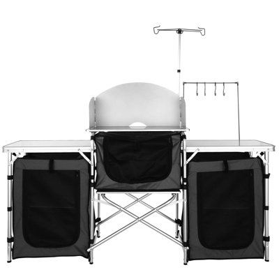 Table de cuisine de camping, table de cuisson extérieure pliante avec sac de rangement, armoire de cuisine en aluminium 3 et pare-brise amovible, installation rapide pour les pique-niques