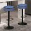 Tabouret à hauteur réglable en lin bleu de 2 - pivotant à 360 ° et option de rangement pour chaises de comptoir de chambre à coucher réglables, pivotantes, avec grenier
