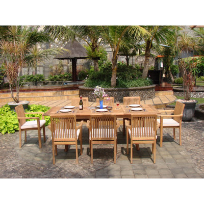 Massie 8 - Person Teak Wood Patio Dining Set with Rectangular Table