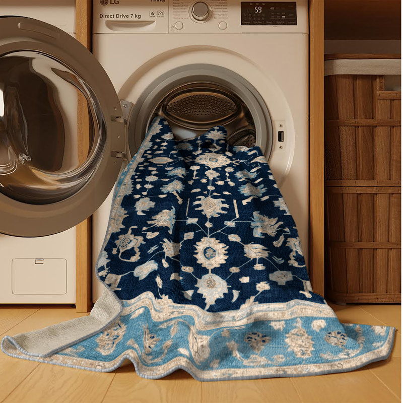 Tapis gris lavable à la machine, Rond 4 pi