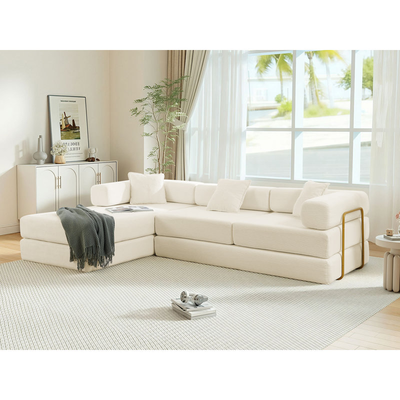 Hartwig Boneless 108" Oversized Modular Sleeper Sectional Compression Sofa Bed with Reversible Chaise, No-Assembly Floor Couch