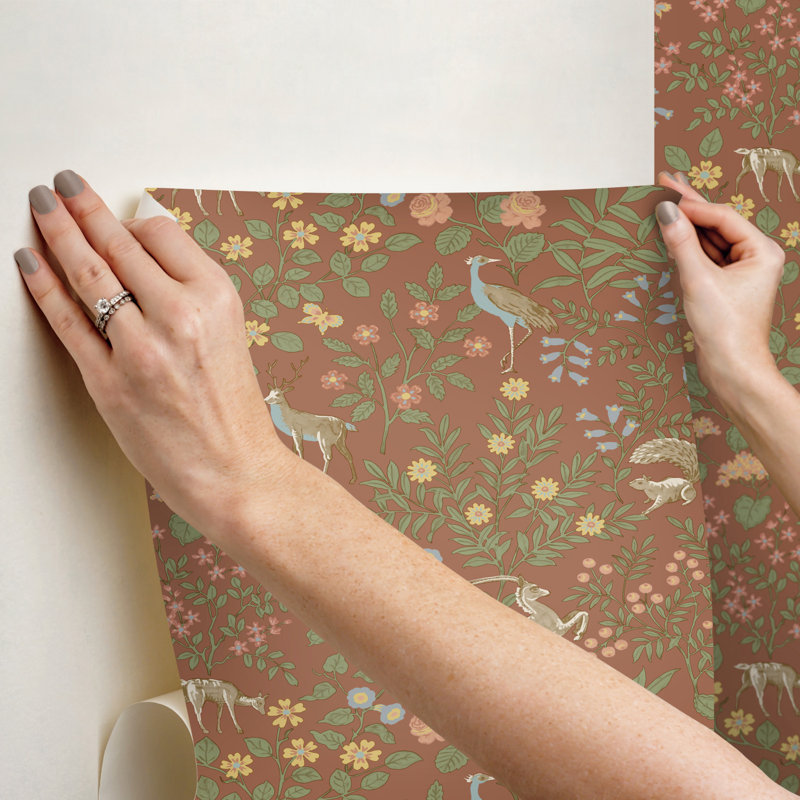 Papier peint floral Woodland, Brun